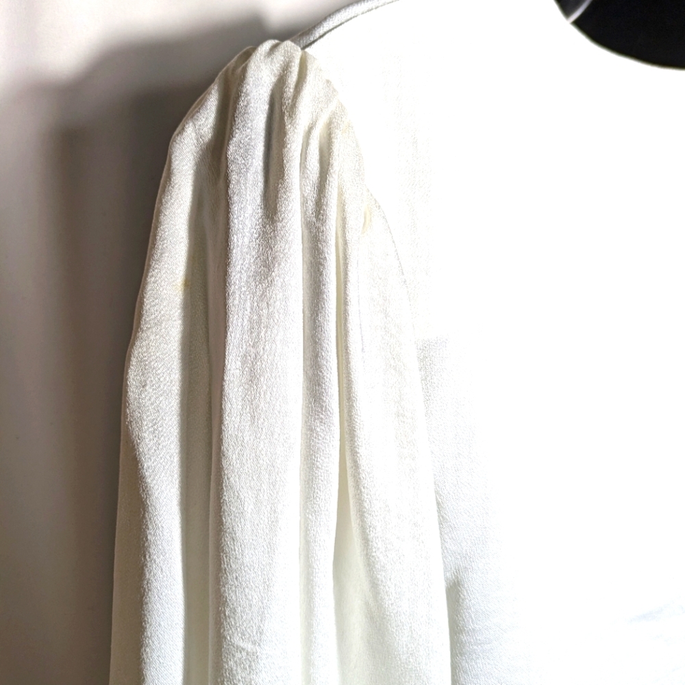 Women's Fifteen Twenty Cream Satin Blouse, V-Neck, Puff Sleeve| Size M - Picture 4 of 10